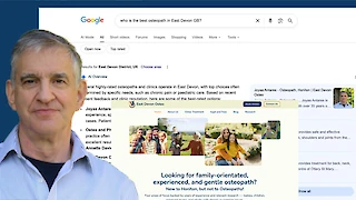 Joyaa Antares alongside the East Devon Osteo website and a Google search result showing the business in an AI Overview.